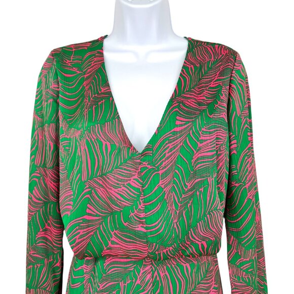 Intempo Leaf Tropical Print Long Sleeve Romper Green Pink Size Medium - Picture 4 of 13